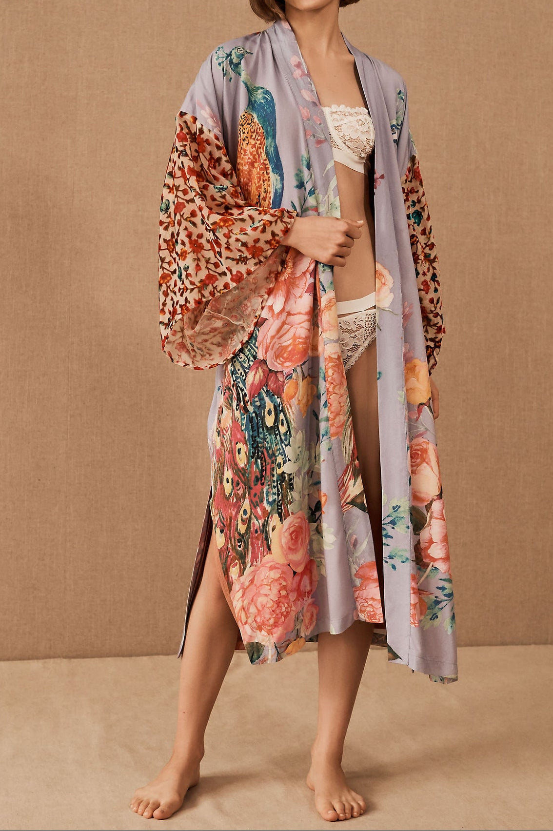Peacock Print Lightweight Beach Cover-Up