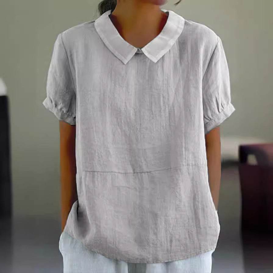 Relaxed Fit Collared Short Sleeve Cotton Shirt