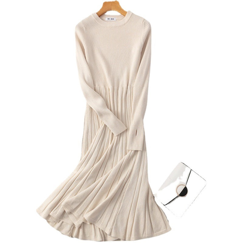 Solid Knit Maxi Dress with A-Line Flared Skirt