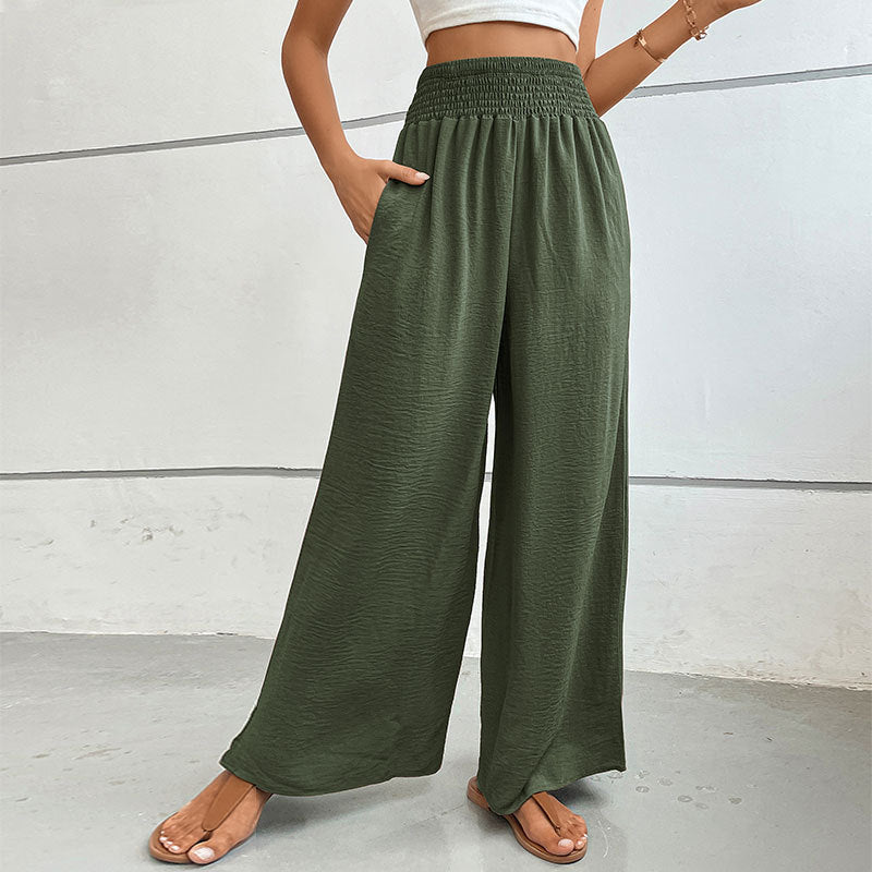 High-Waist Elastic Wide-Leg Pants