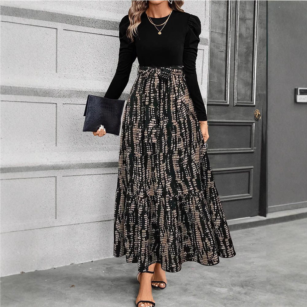 Floral Print Long Sleeve Dress with Belted Waist