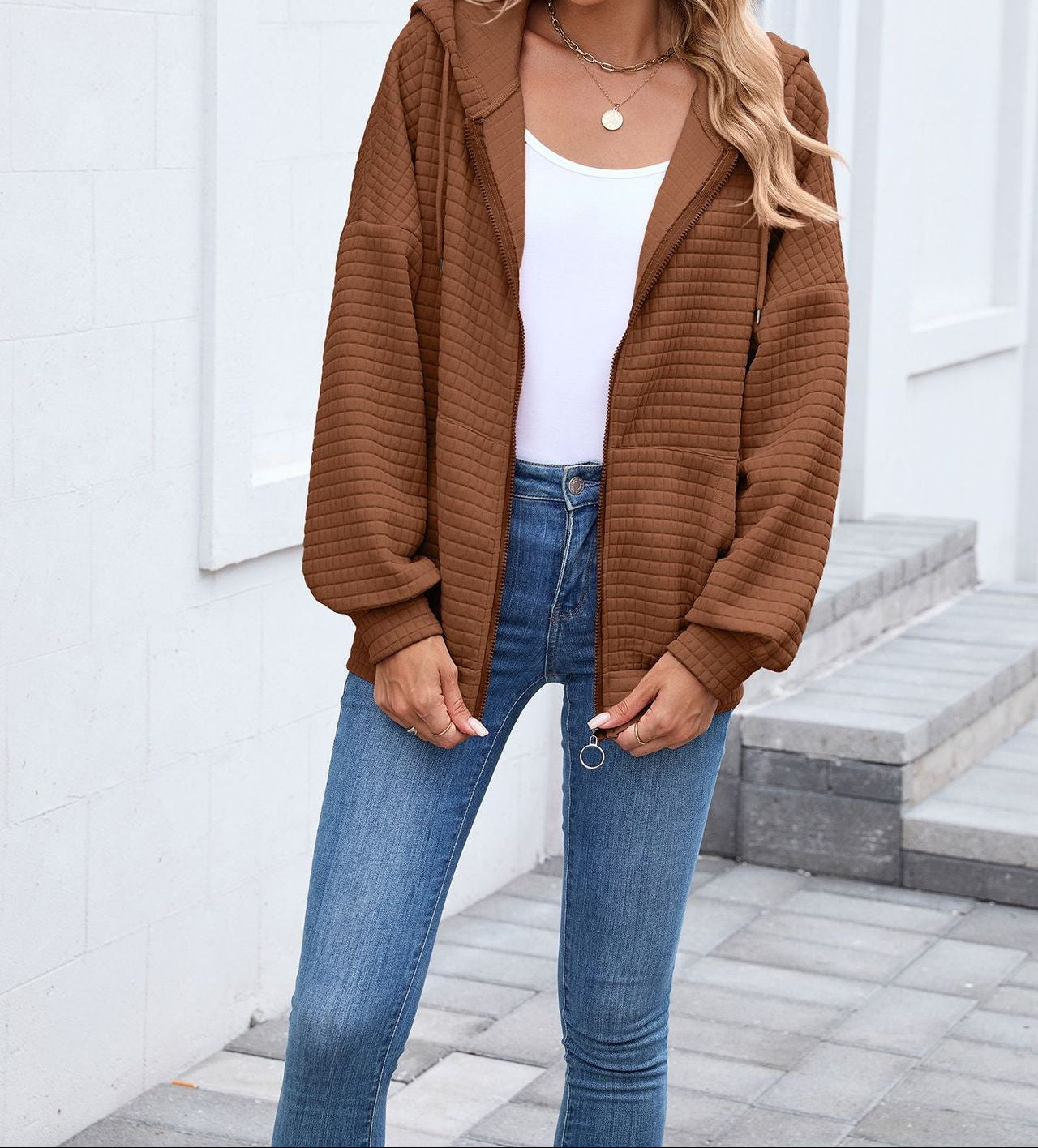 Women's Solid Zip Hooded Sweatshirt