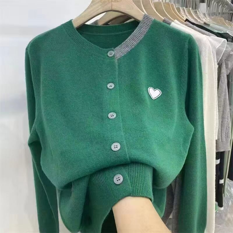 Heart Patch Colorblock Knit Cardigan