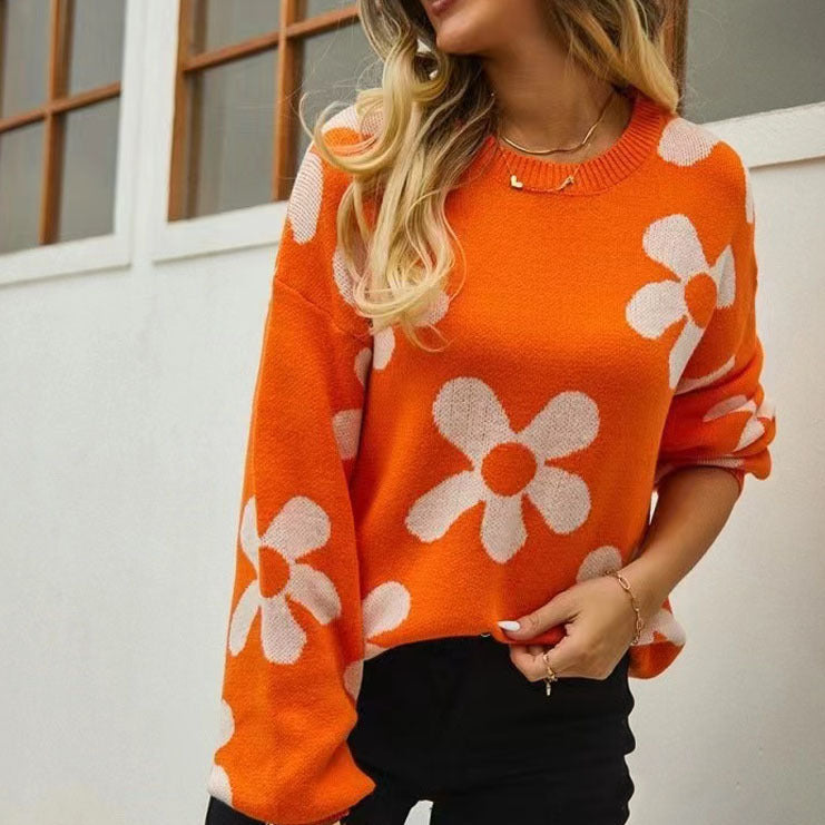 Floral Print Oversized Knit Sweater