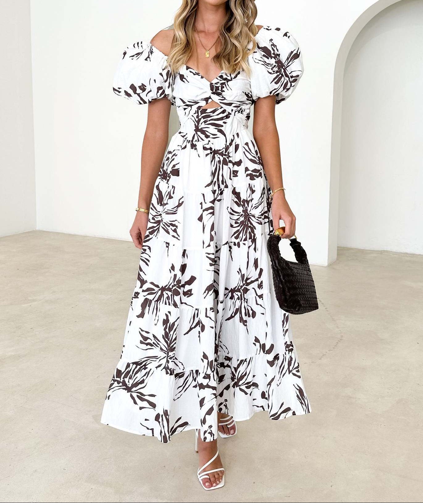 Women Printed Puff Sleeve Maxi Dress