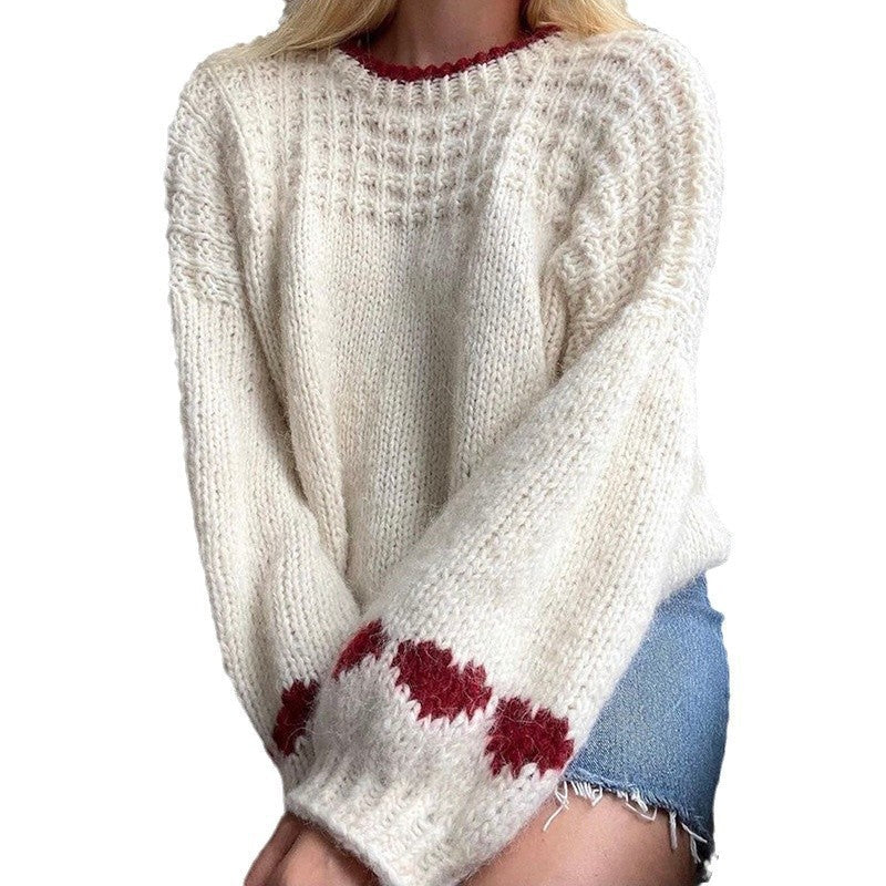 Heart Motif Relaxed Fit Knit Sweater