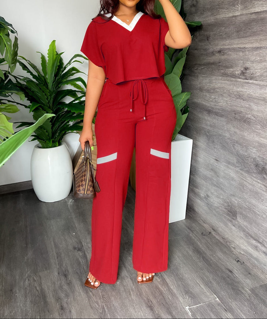 Casual Short Sleeve Top and Pants Set