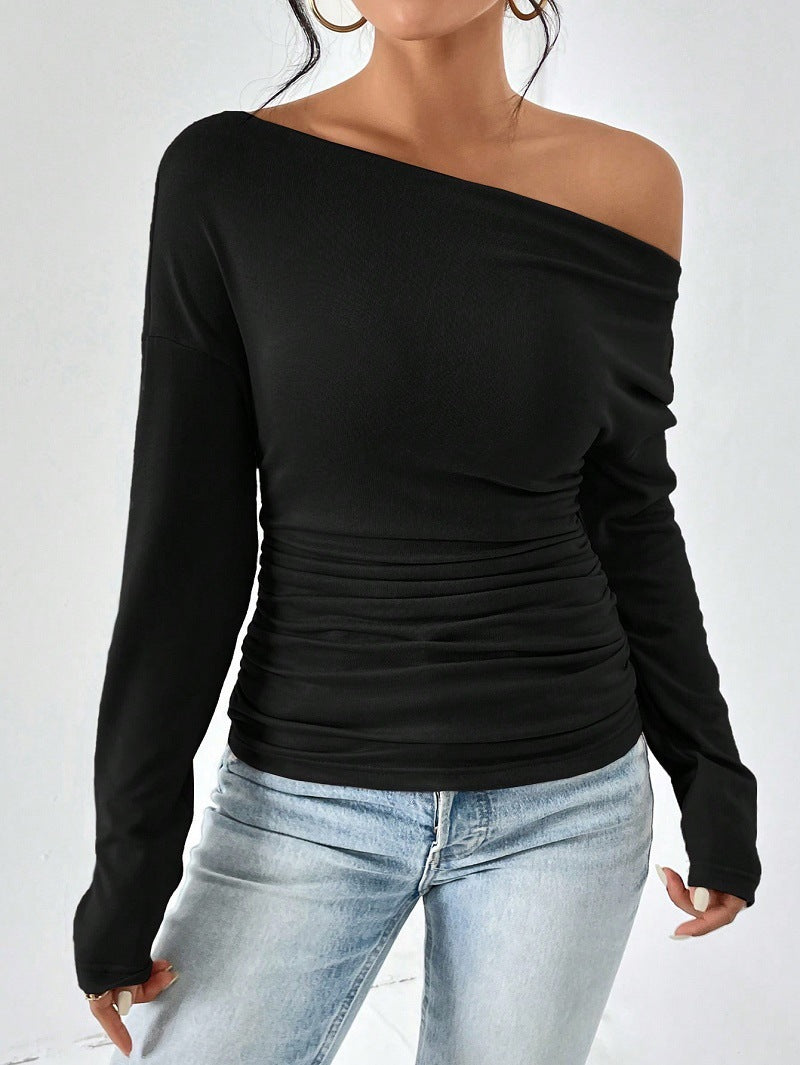 One-Shoulder Long Sleeve Ruched Top