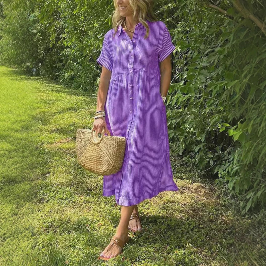 Striped Button-Down Shirt Dress