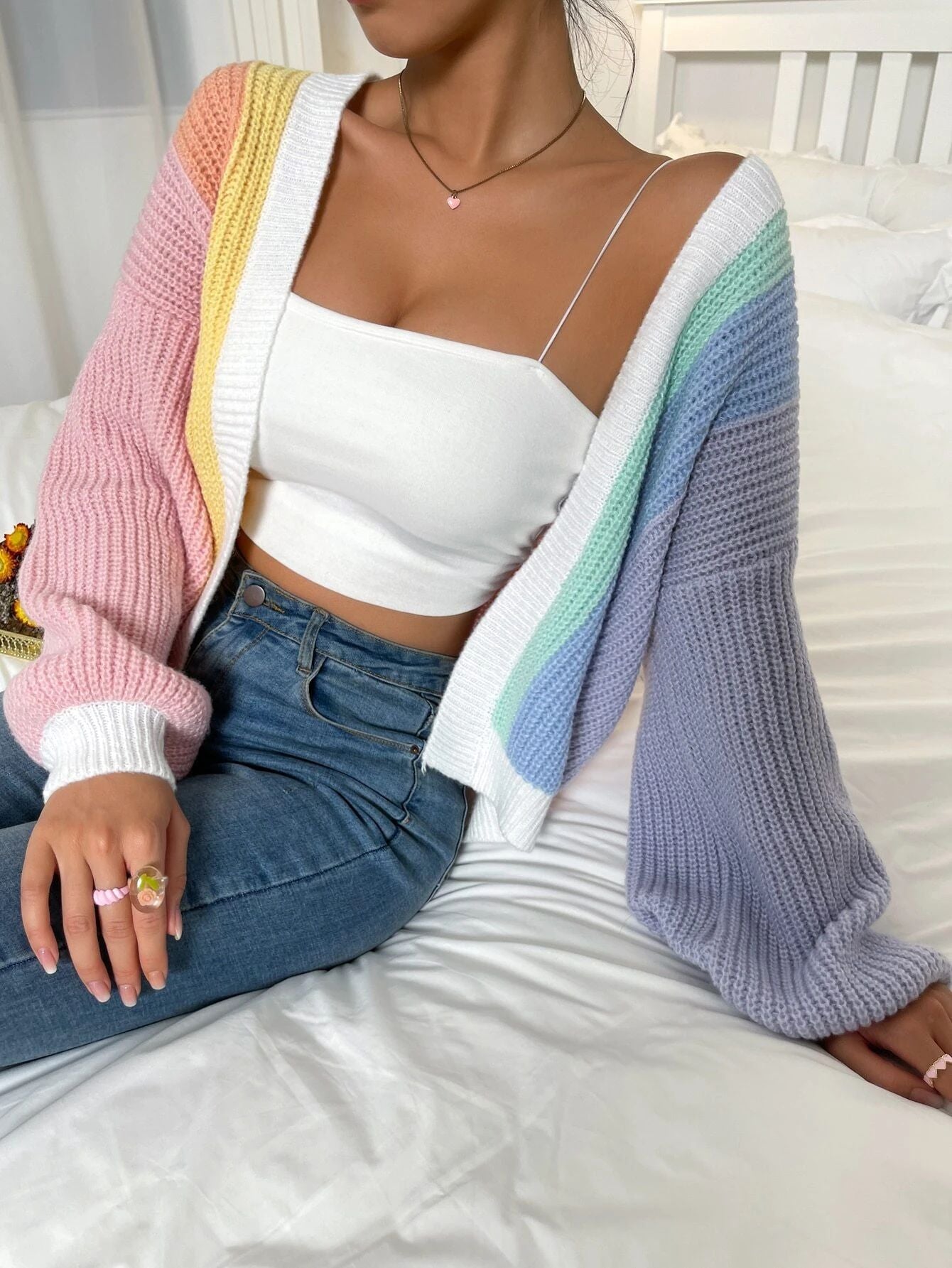 Women Color Block Knit Cardigan