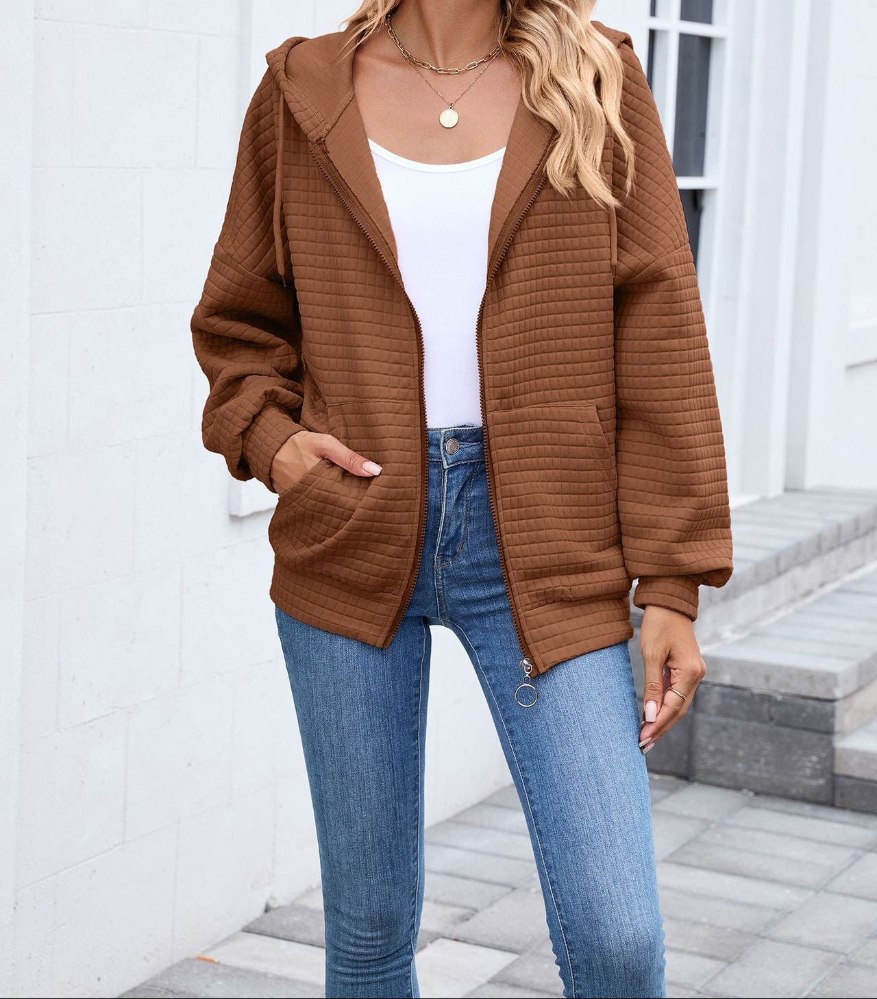 Women's Solid Zip Hooded Sweatshirt
