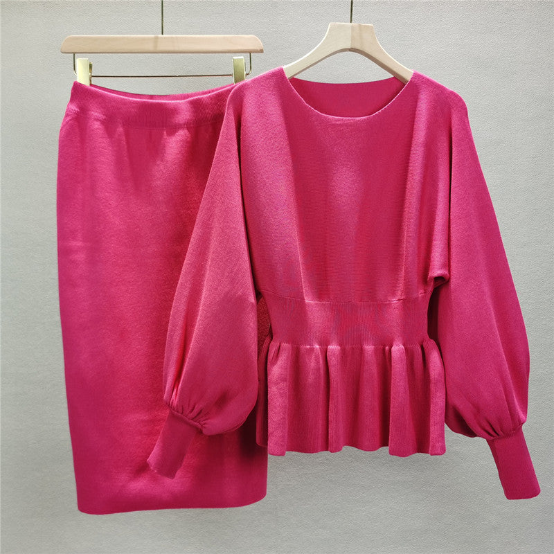 Ruffle Knit Top and High-Waist Skirt Set