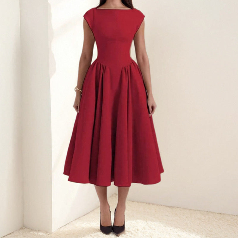 Backless Pleated Fitted Midi Dress