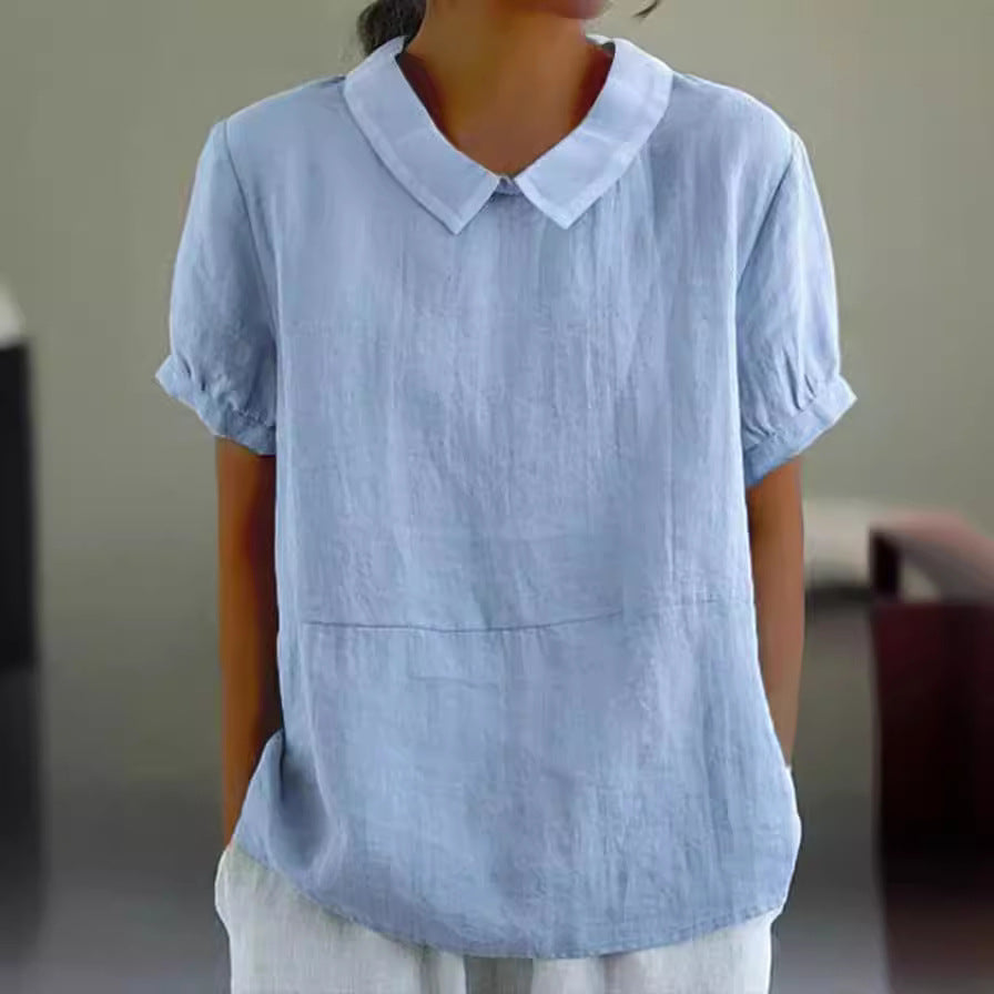Relaxed Fit Collared Short Sleeve Cotton Shirt