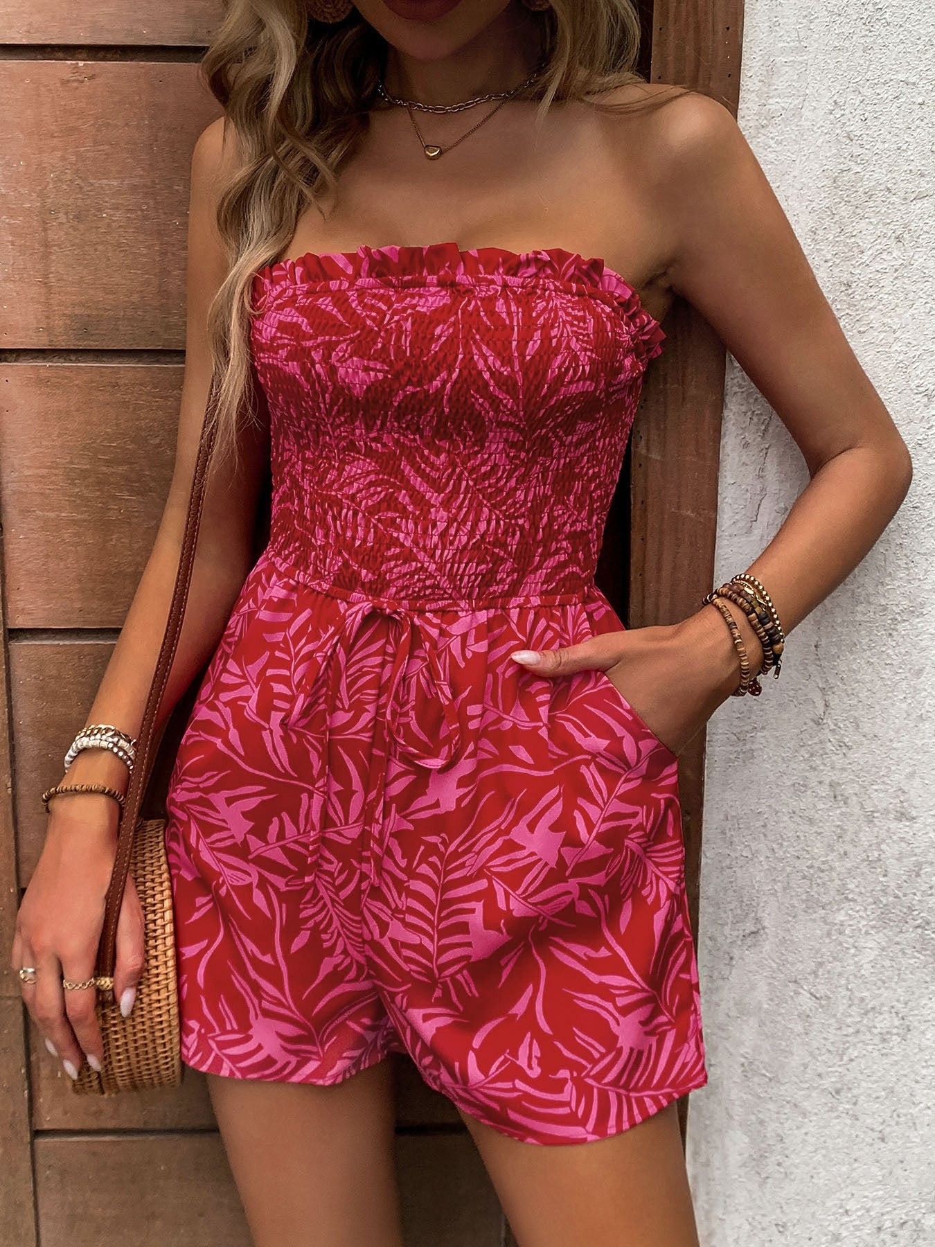 Women's Off Shoulder Printed Strapless Jumpsuit
