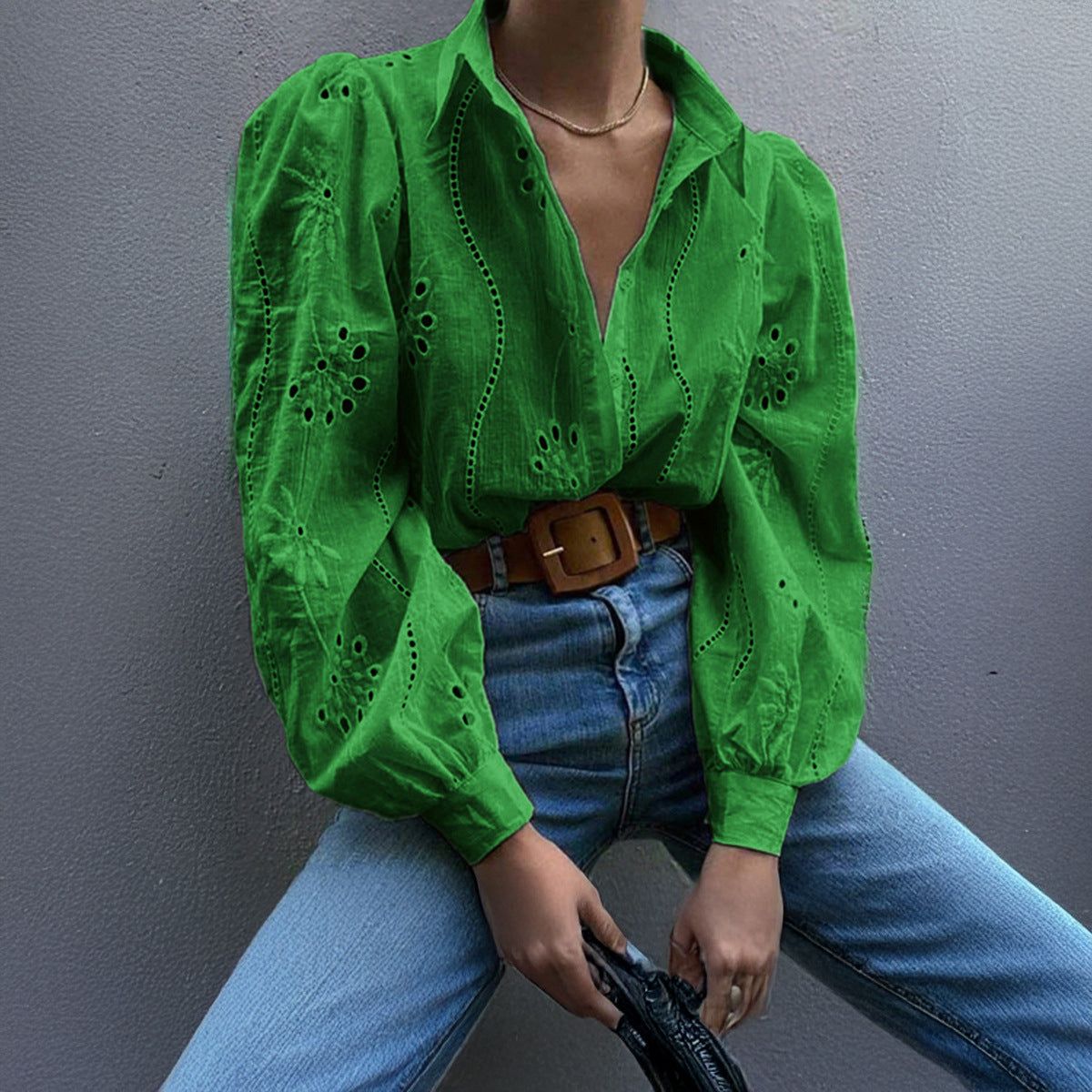 Women's Hollow Bubble Sleeve Loose Cardigan Top