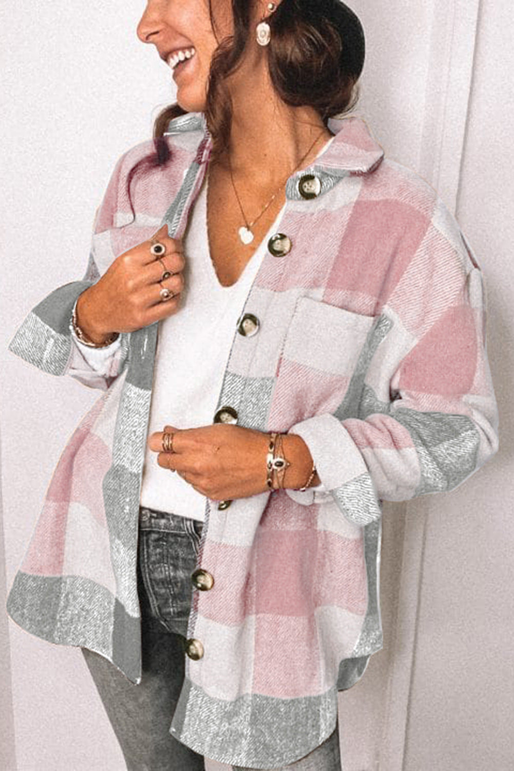Women's Plaid Button Shirt Jacket