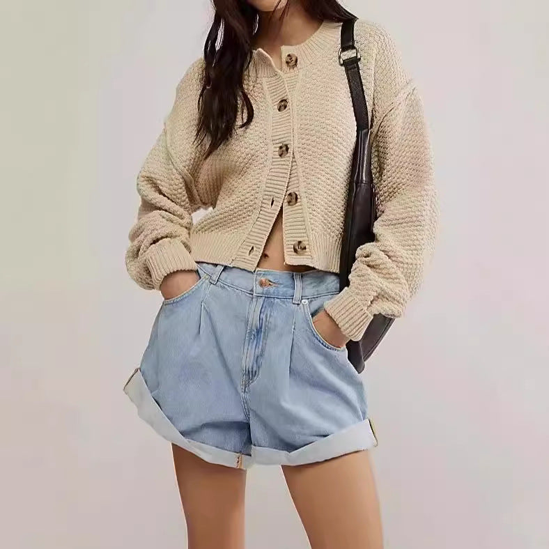 Olive Green Button-Up Knit Cardigan