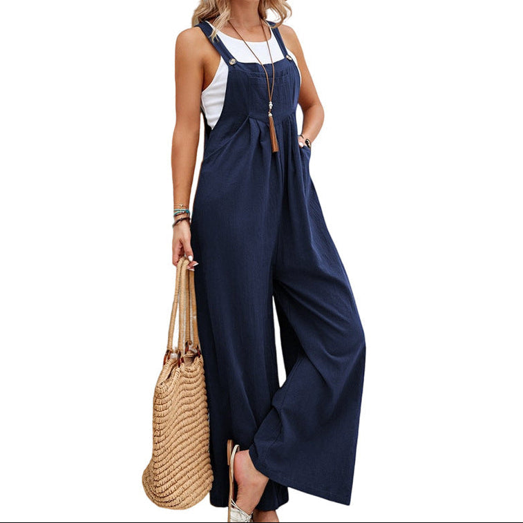 Solid Color Casual Cotton Overalls Pants
