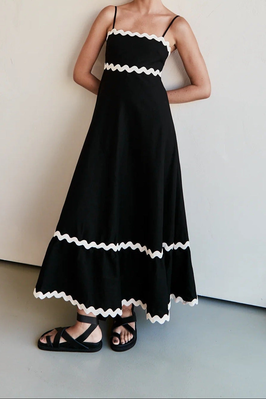 Women Solid Lace Trim Cami Dress