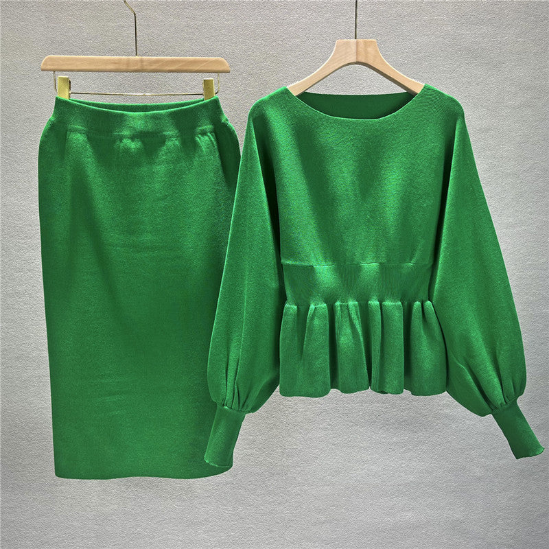 Ruffle Knit Top and High-Waist Skirt Set