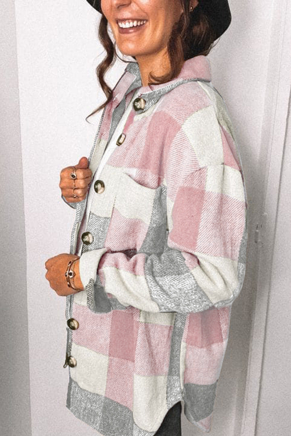 Women's Plaid Button Shirt Jacket