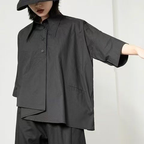 Irregular Collared Three Quarter Sleeve Lightweight Shirt