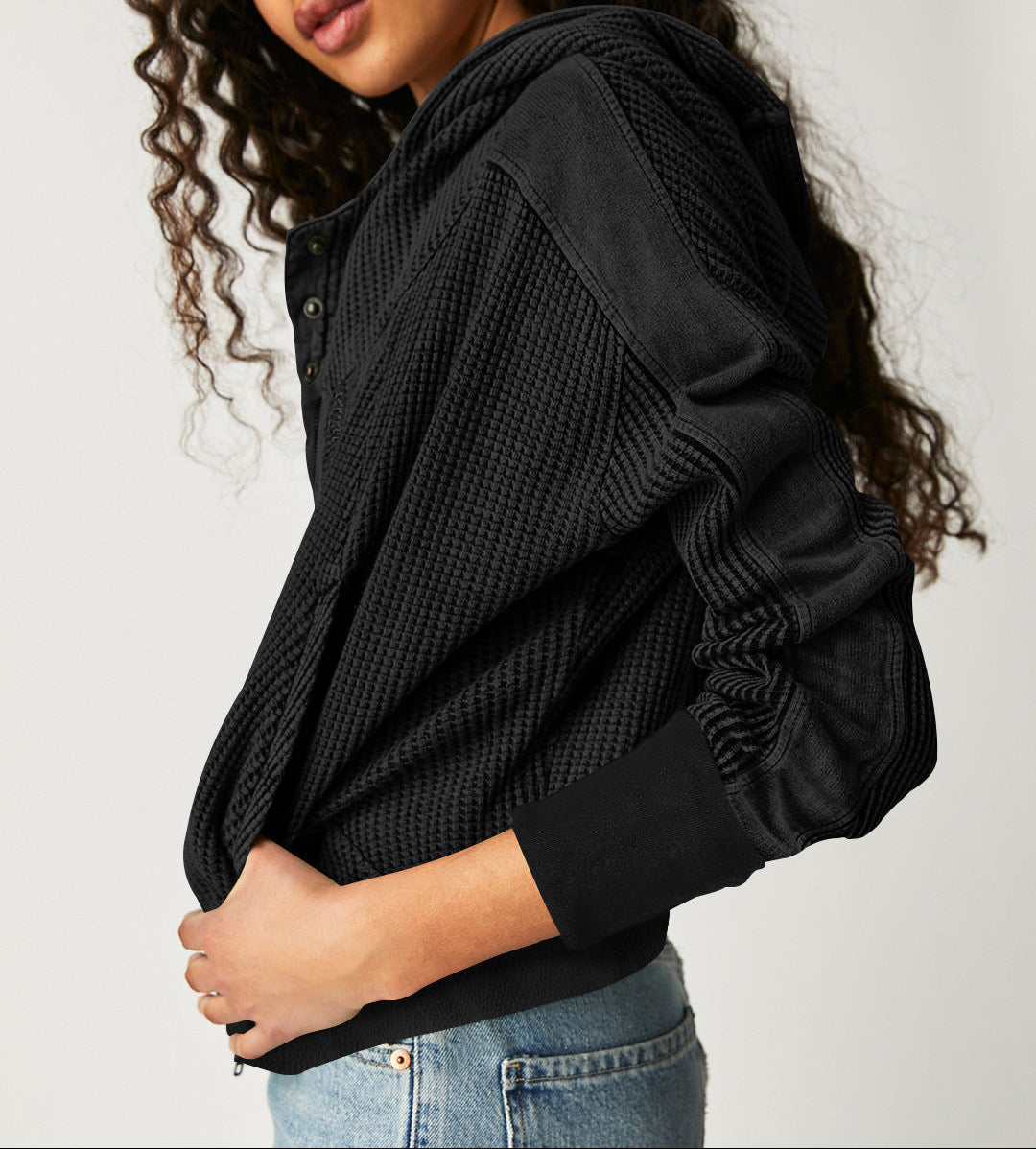 Zip Up Hooded Patchwork Knit Jacket