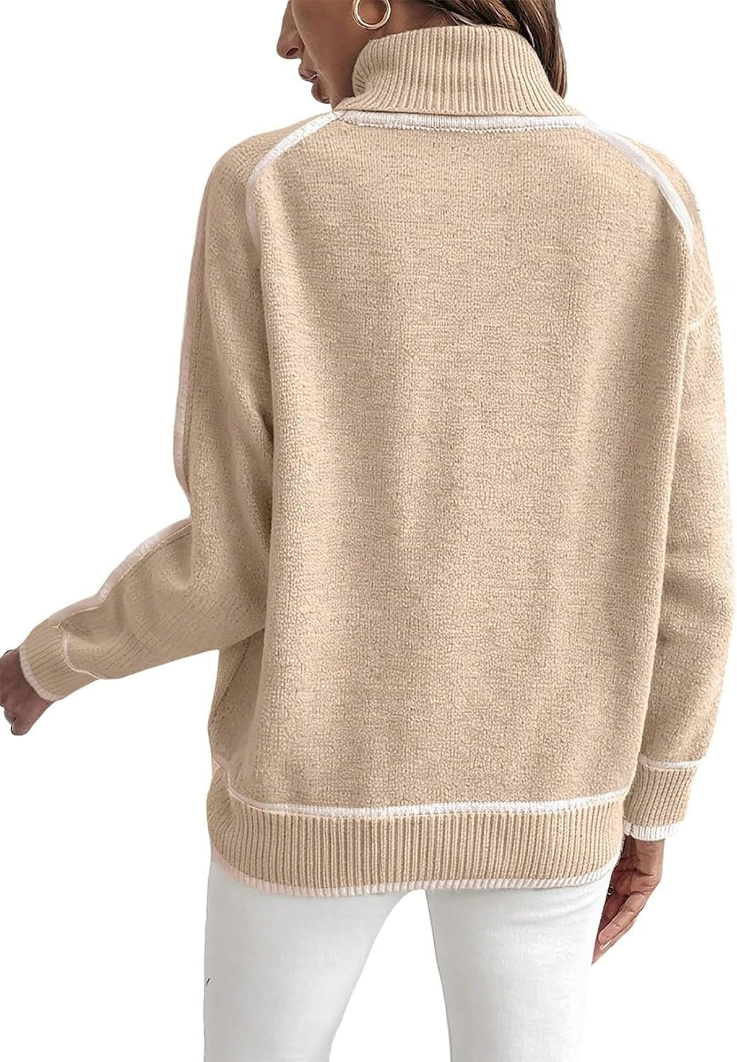 Loose Fit High Neck Long Sleeve Knit Sweater for Women