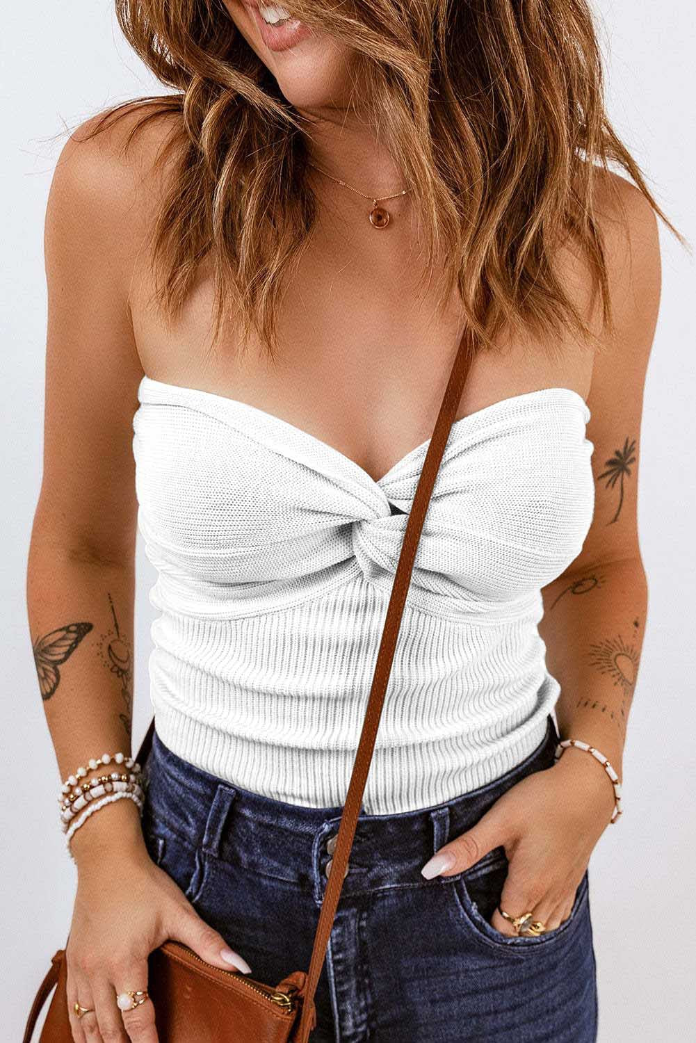 Strapless Knit Backless Fitted Top