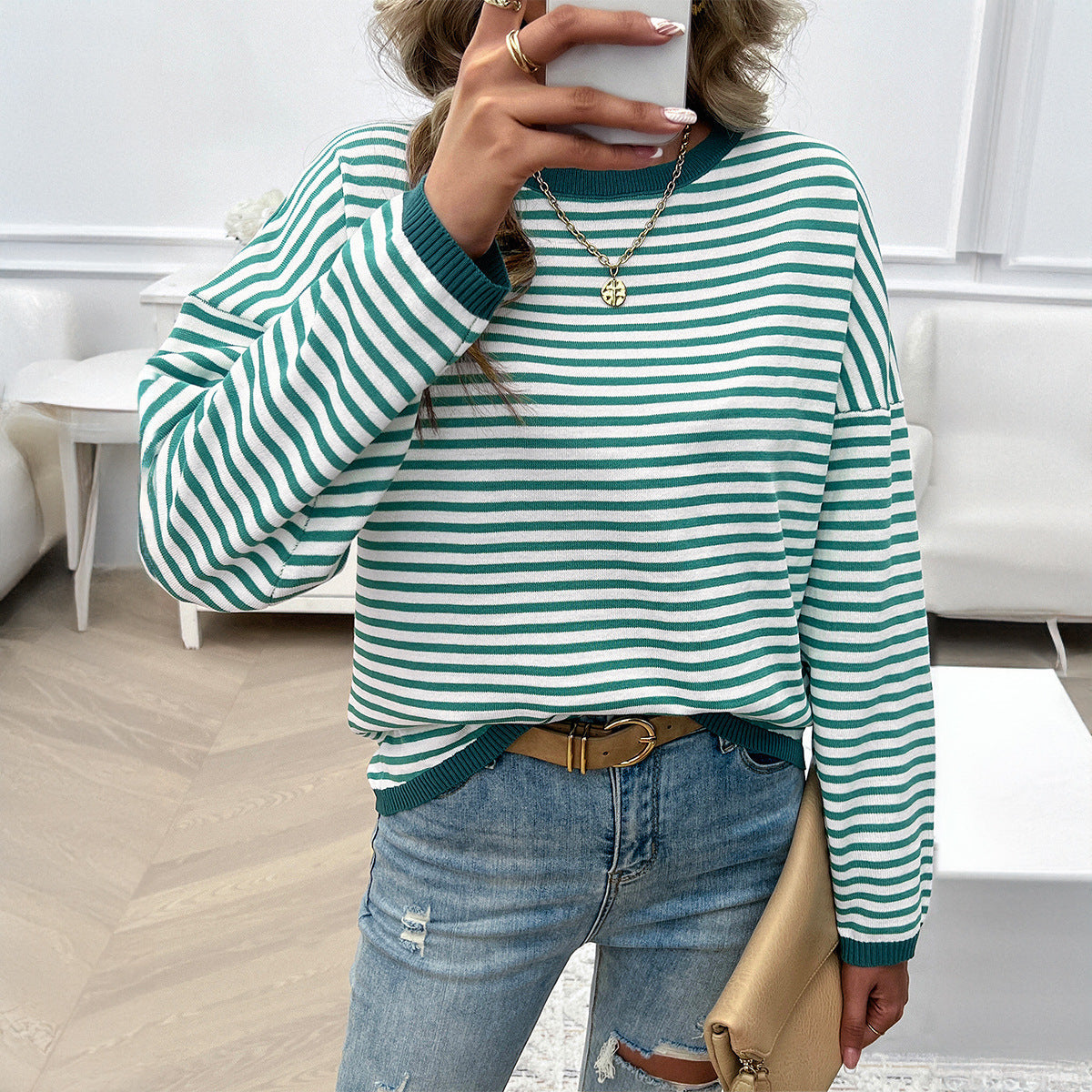 Striped Casual Long Sleeve Knit Top