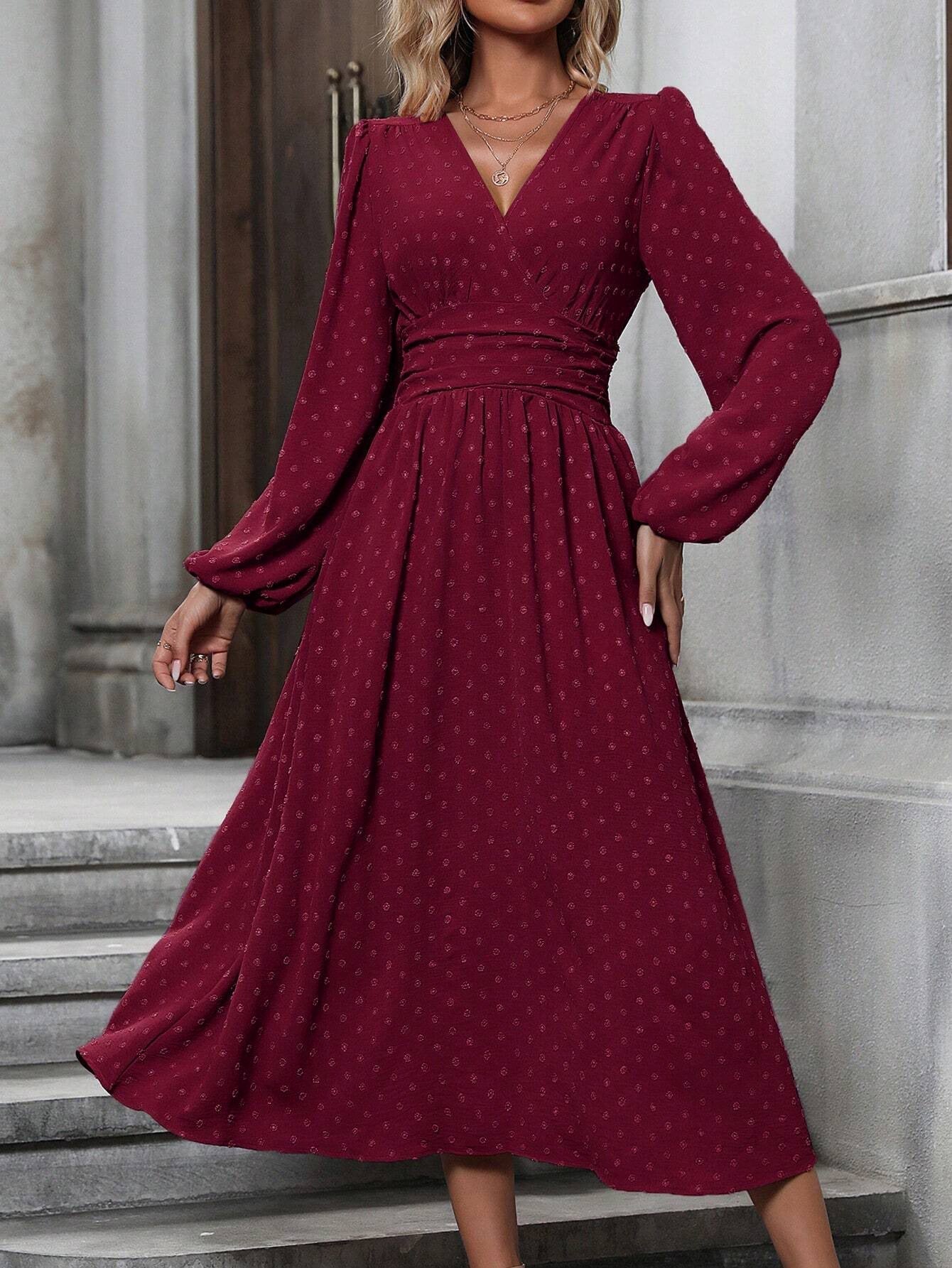 V-Neck Long Sleeve Floral Print Dress