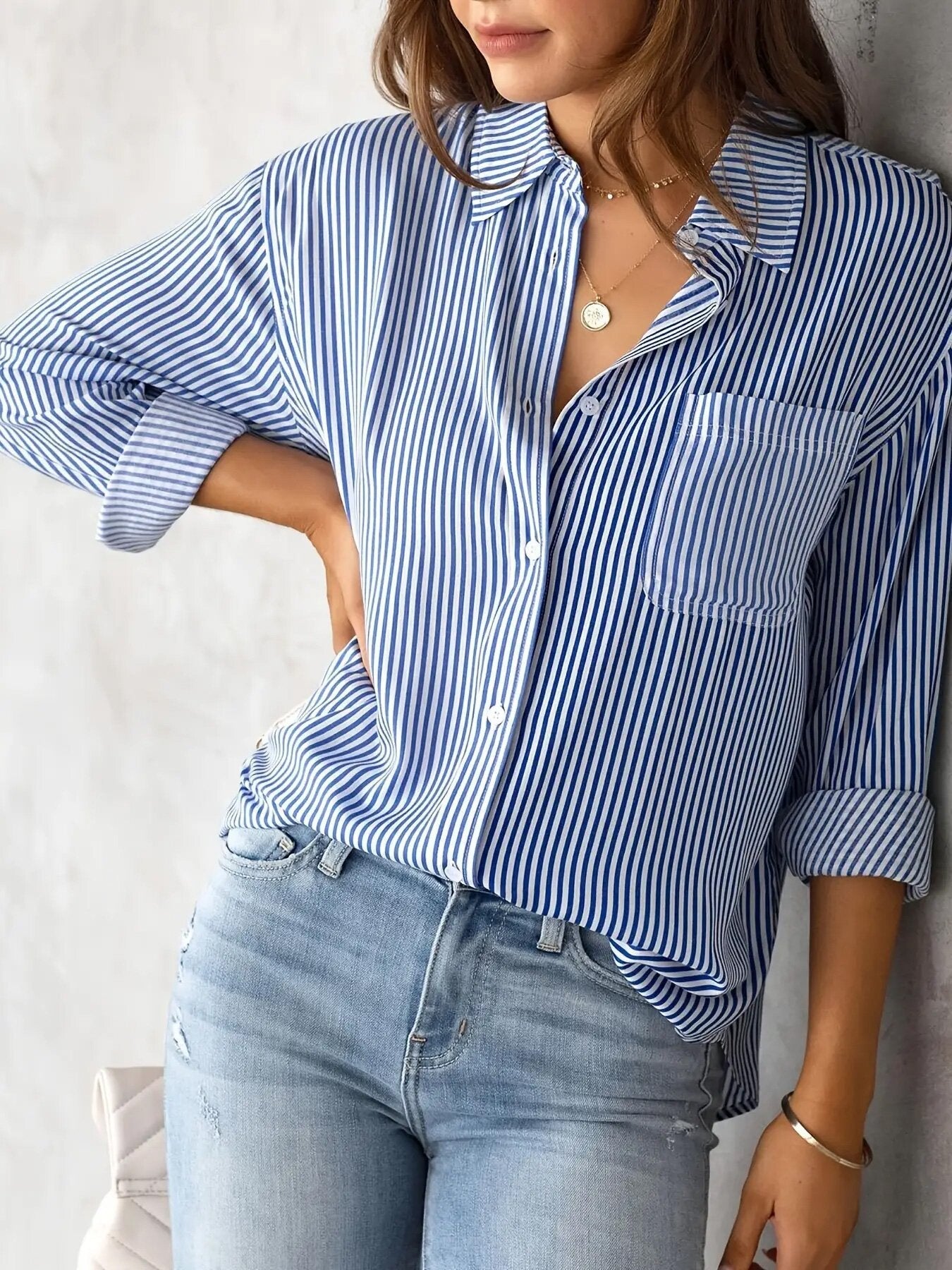 Printed Striped Button-Up Shirt