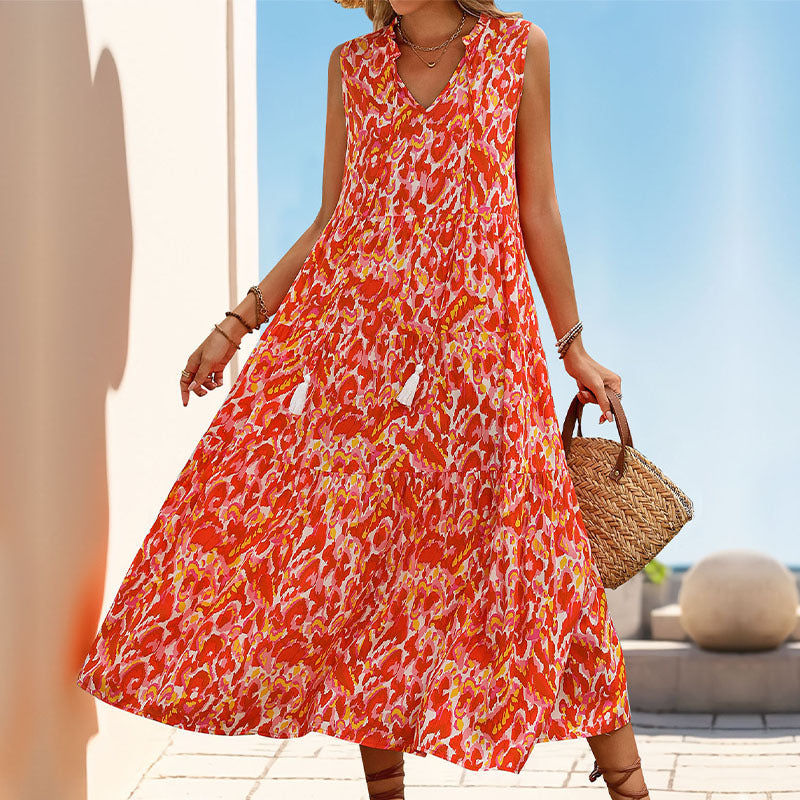 Abstract Print Midi Vacation Dress
