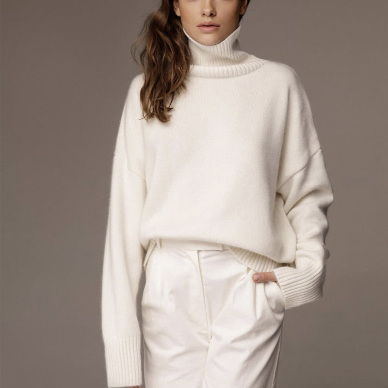 Relaxed Fit Cashmere Blend Turtleneck Sweater