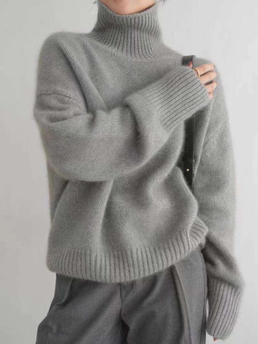 Relaxed Fit Cashmere Blend Turtleneck Sweater