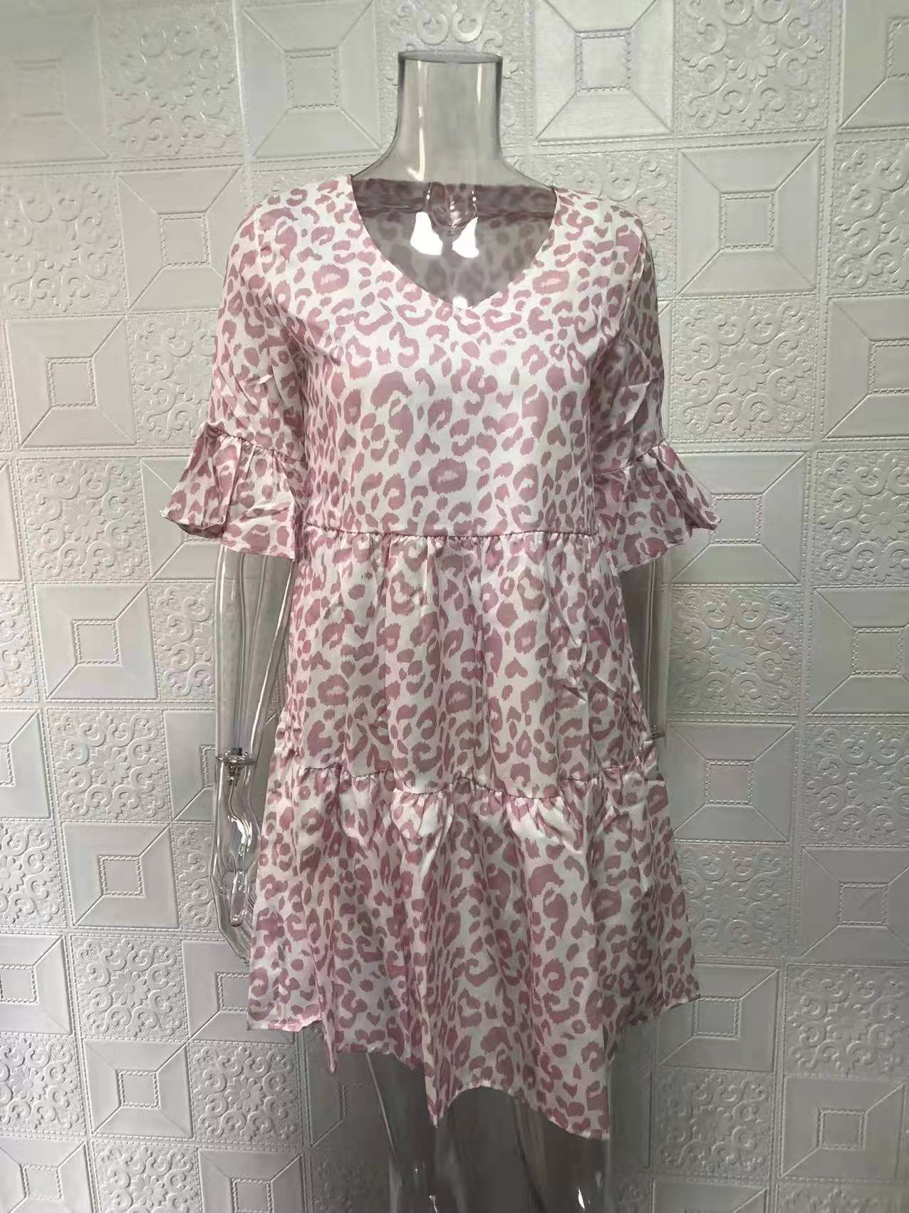 V Neck Floral Print Flared Midi Dress