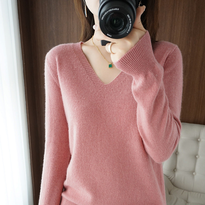 V Neck Lightweight Knit Slim Fit Pullover Sweater