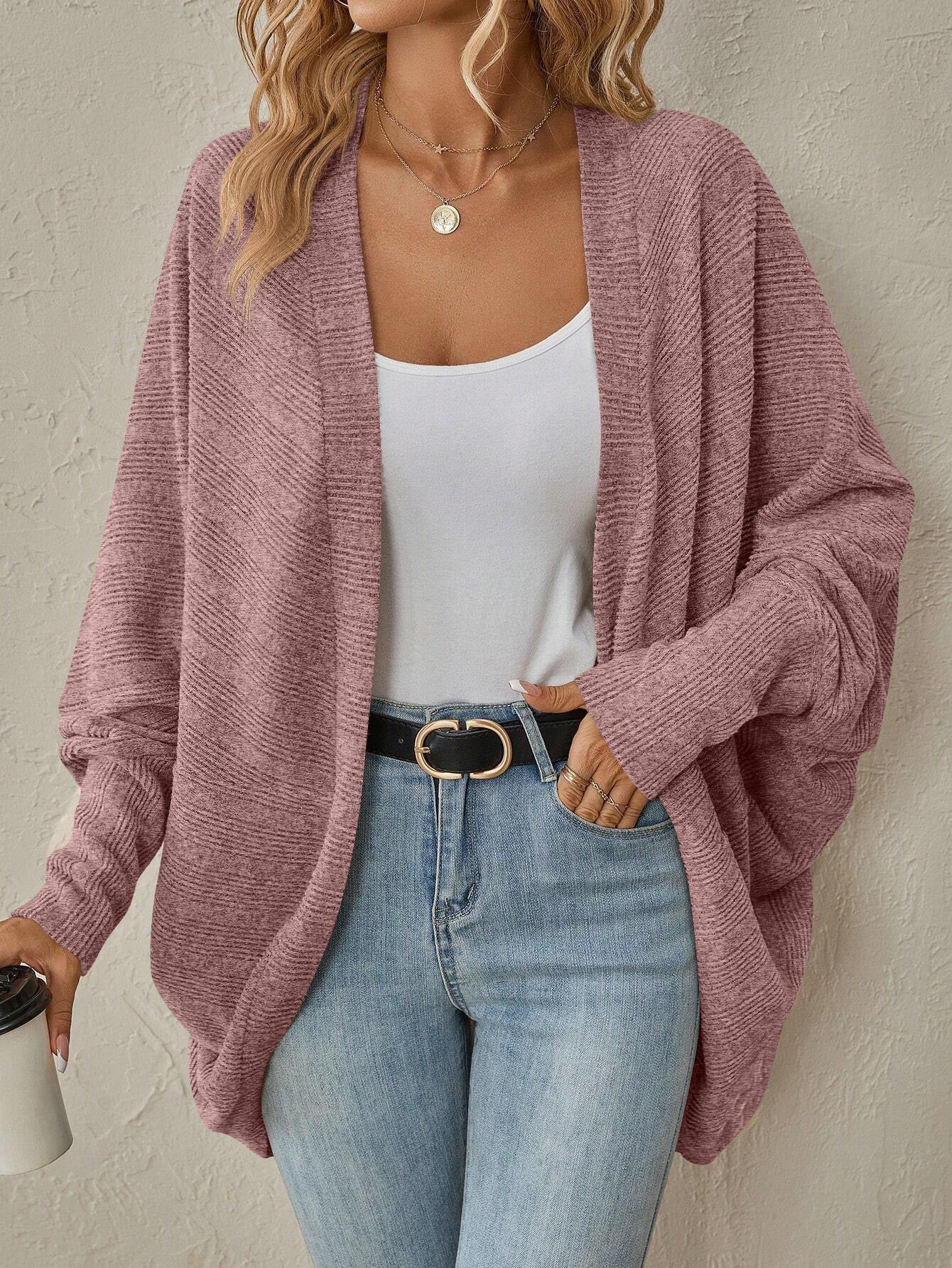Solid Color Mid Length Knit Cardigan