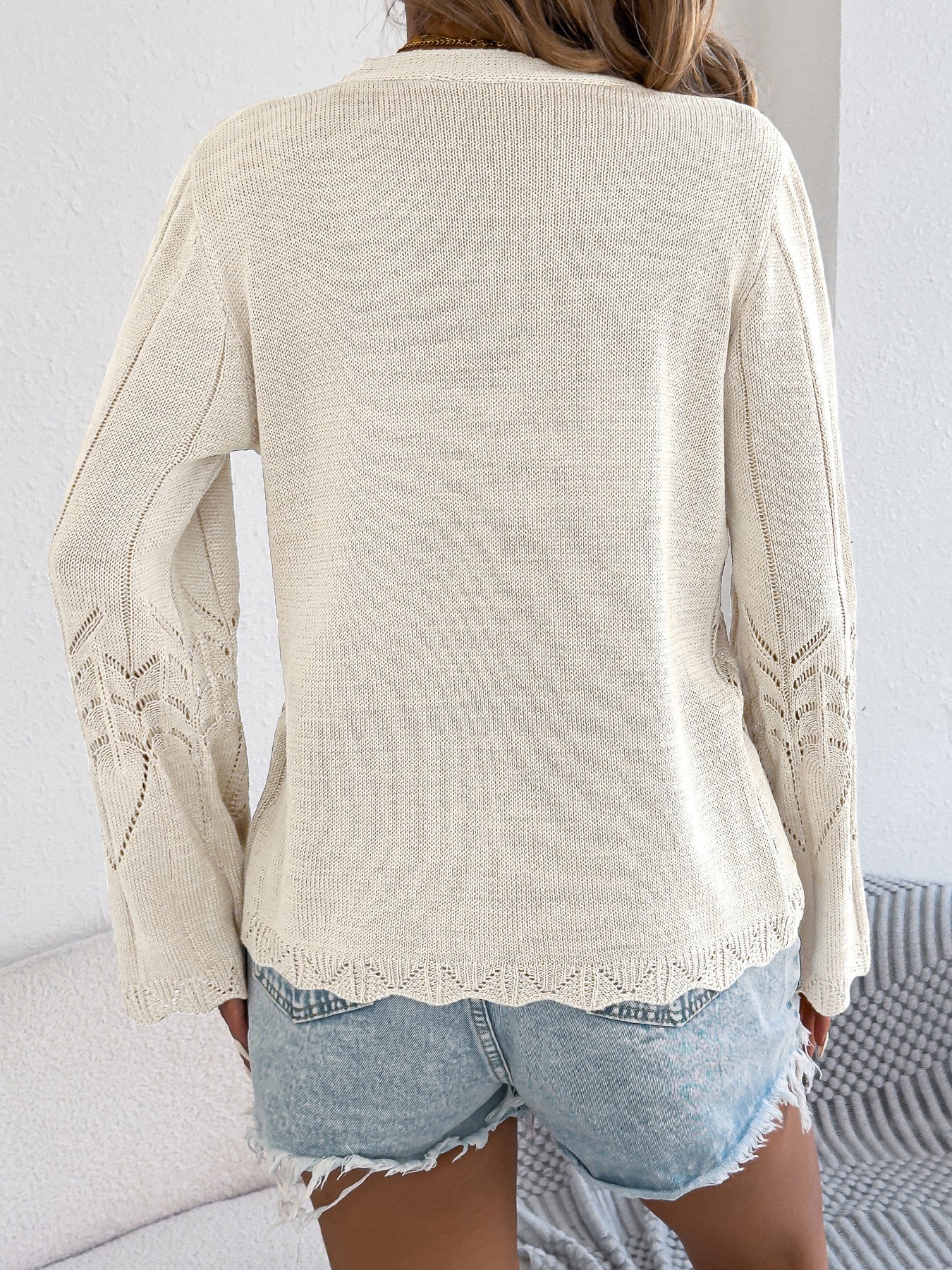 Women's Hollow Tie Front Bell Sleeve Knit Cardigan