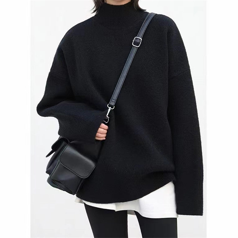 Relaxed Mock Neck Pullover Knit Sweater