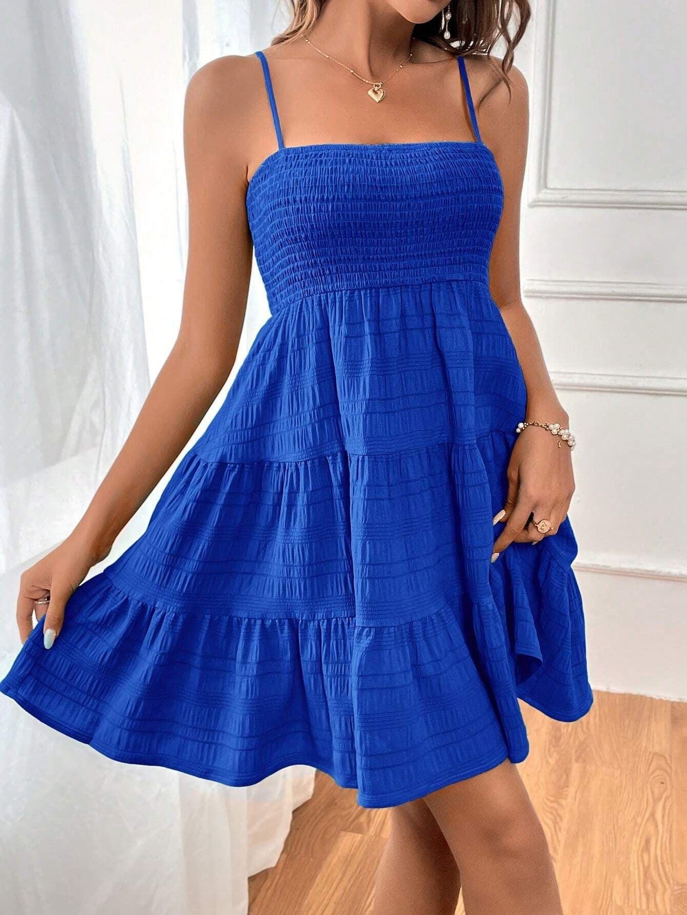 Off Shoulder Strap Textured Midi Dress