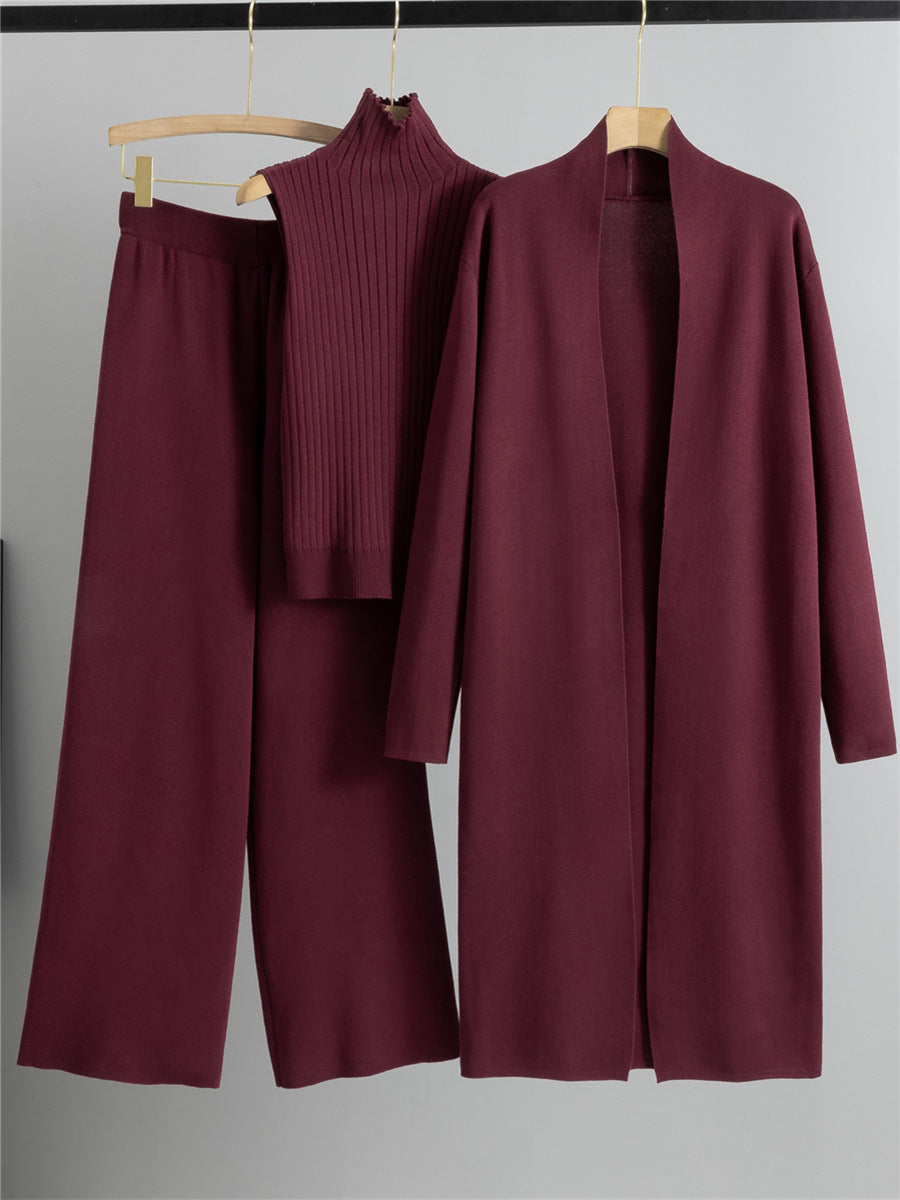 Women’s Knit Three-Piece Cardigan and Pants Set