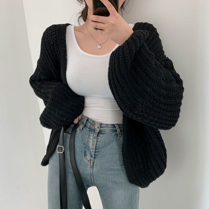 Chunky Knit Balloon Sleeve Cardigan