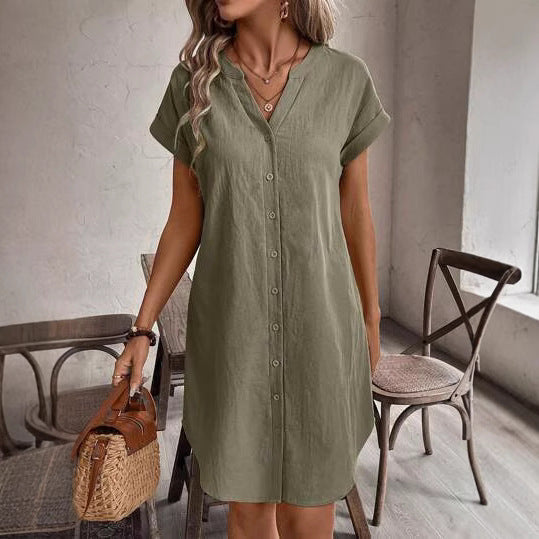 Casual Button-Down V-Neck Dress