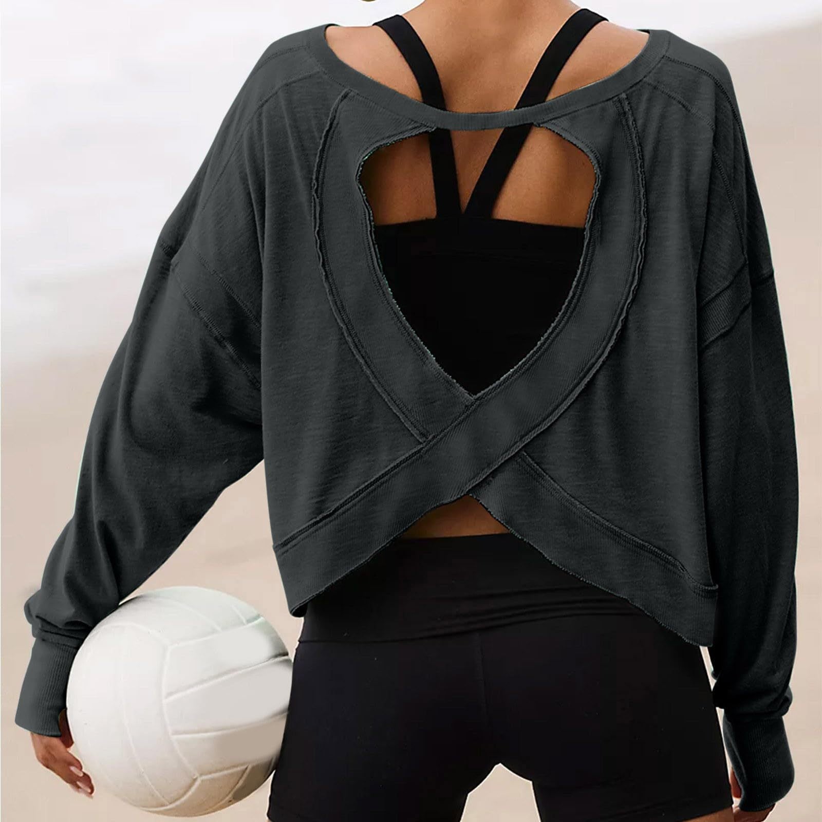 Backless Hollow Crop Long Sleeve T-Shirt