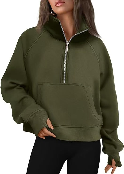 Raglan Sleeve Half Zip Fleece Pullover