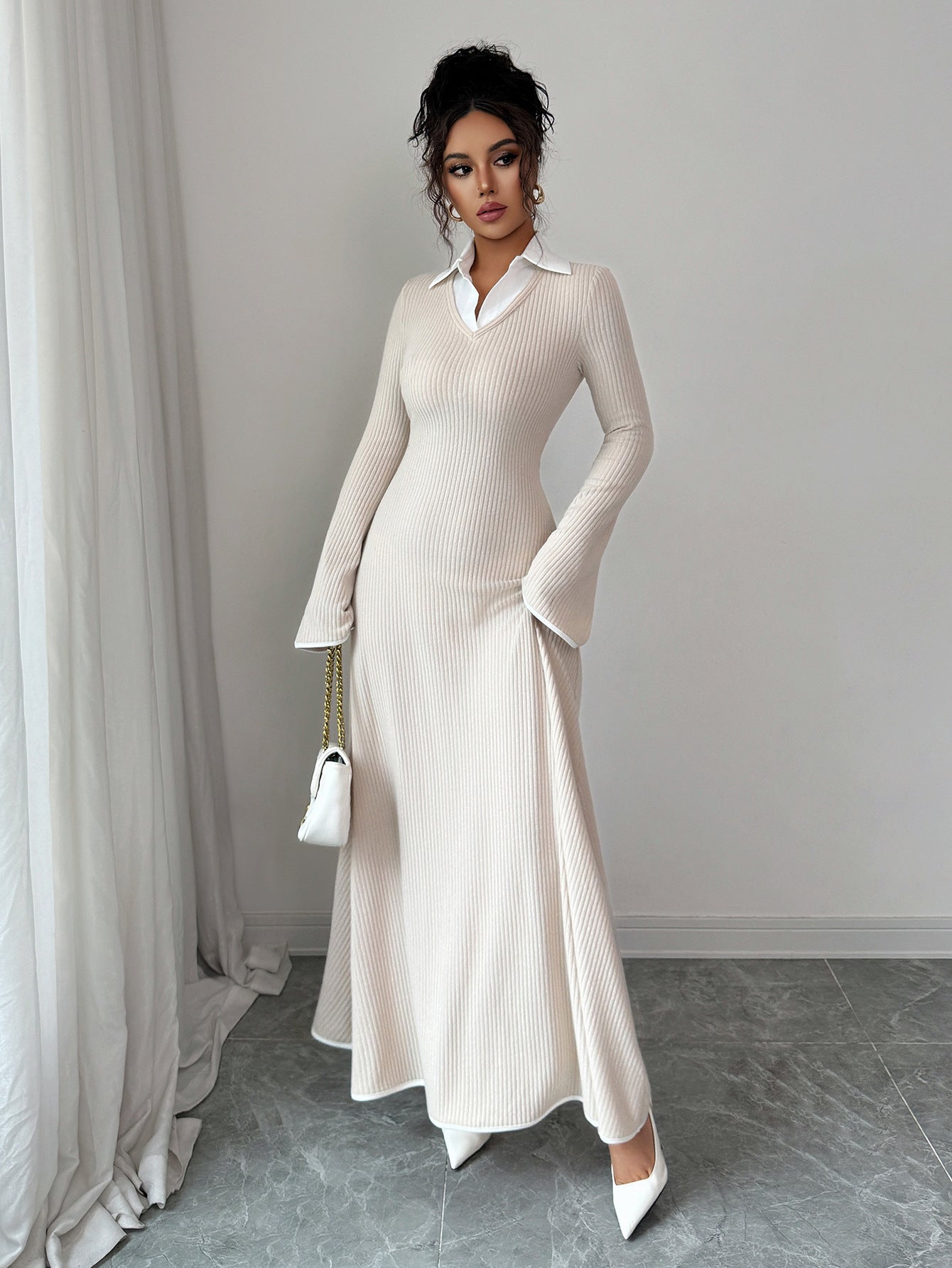 Minimalist Solid Long Sleeve Maxi Dress