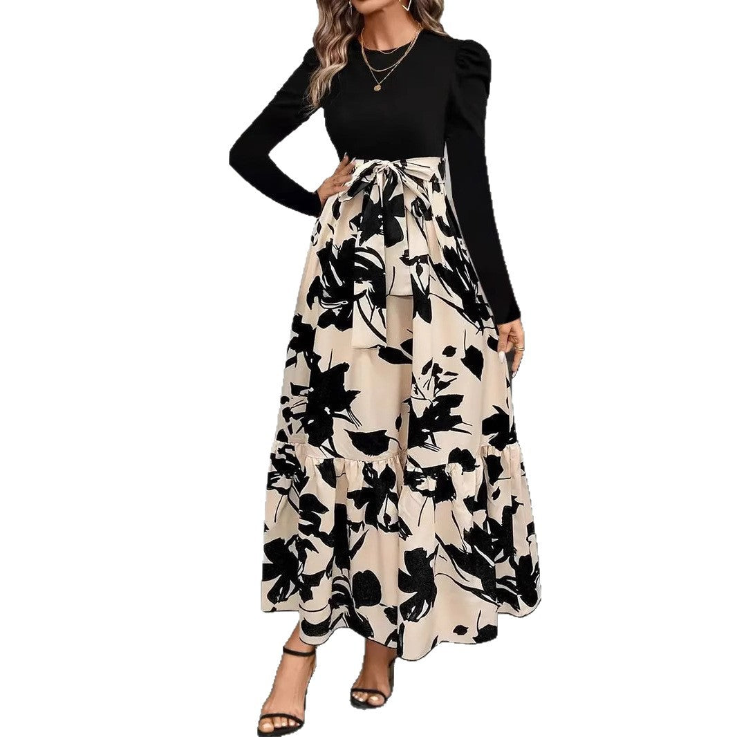 Floral Print Long Sleeve Dress with Belted Waist