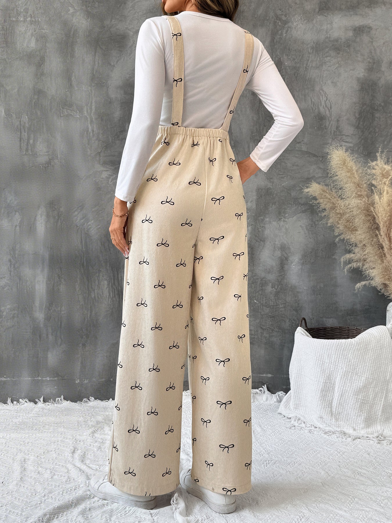Bow Detail Corduroy Spaghetti Strap Jumpsuit